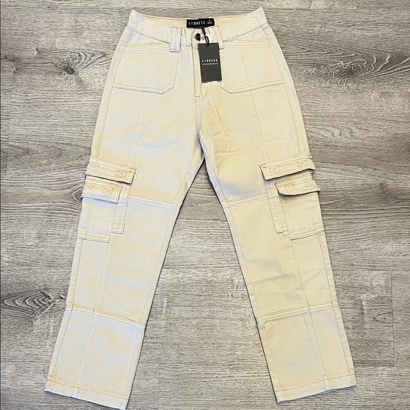 Lioness Denim - Lioness The Stacey Beige Denim Beige Cargo Jeans Size 4